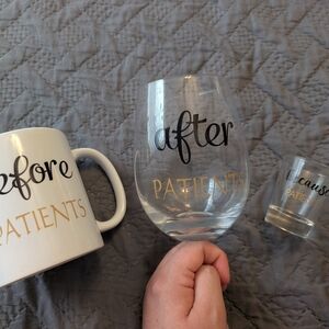 White and Gold Mug, Wine Glass, and Shot Glass Set